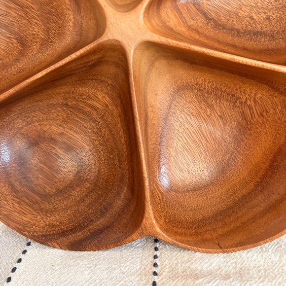 Mid Century Modern Monkey Pod Wood Divided Clover Tray Masini Handcrafted Tiki - Picture 5 of 11